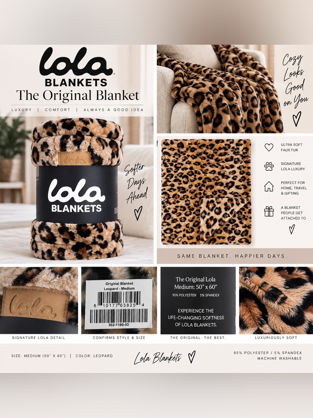 Lola Blankets The Original Blanket – Leopard – Medium 50” x 60”